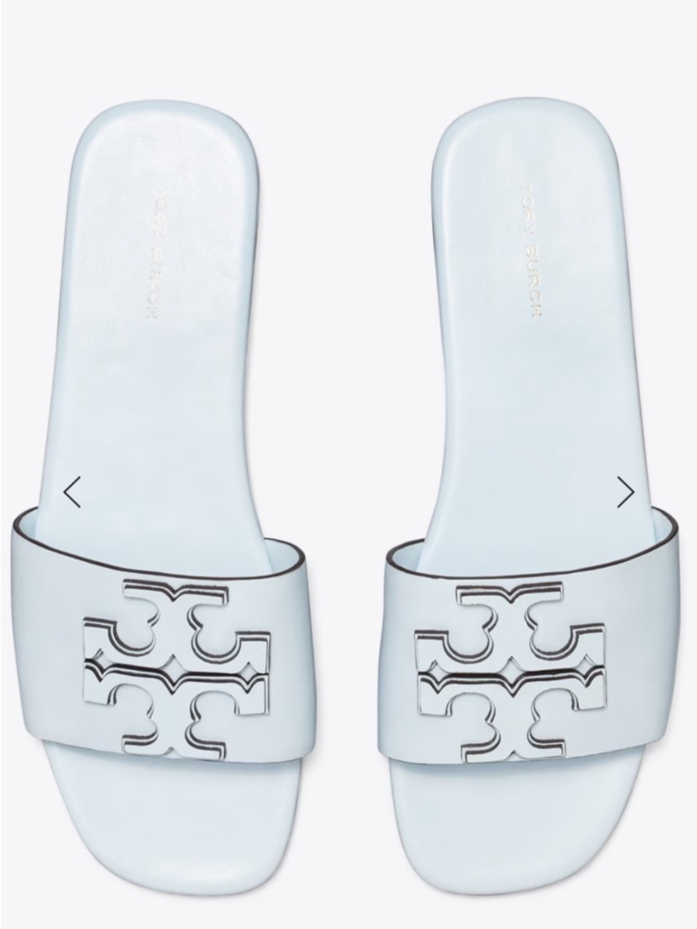 Tory Burch Pale Blue Leather Logo Slide Sandals NWT